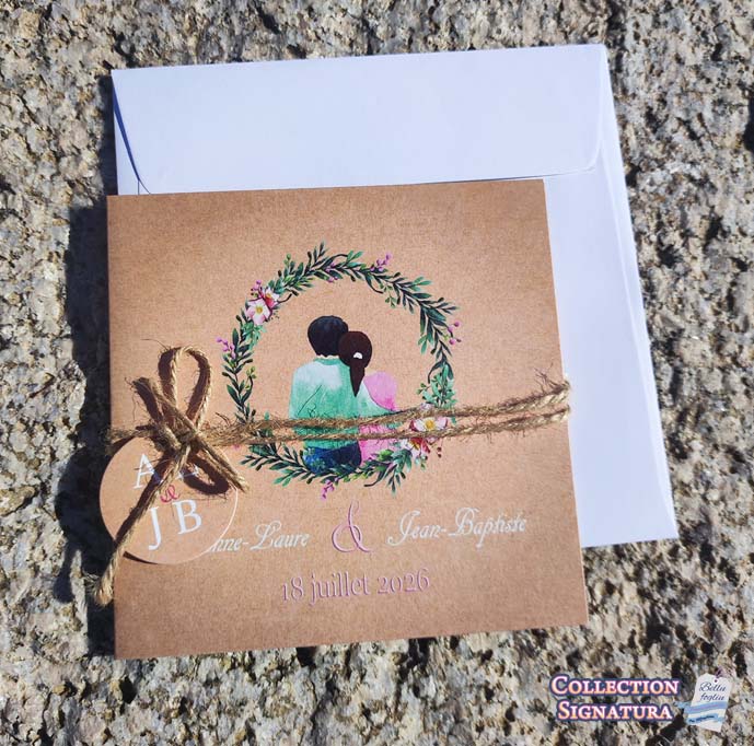 Faire-part de mariage thème kraft et couronne de fleurs modèle Dominique – Image 3