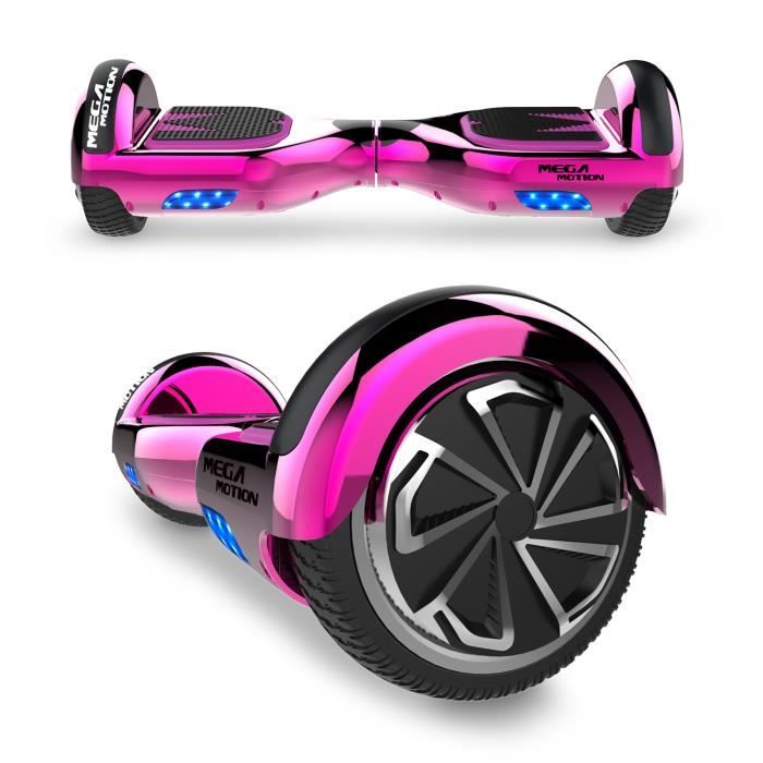 Pack Hoverkart Blanc+MegaMotion Scooter 2 Roues Rose Chrome Auto-équilibre 6,5 pouces Bluetooth Vainqueur Test Hoverbord – Image 4