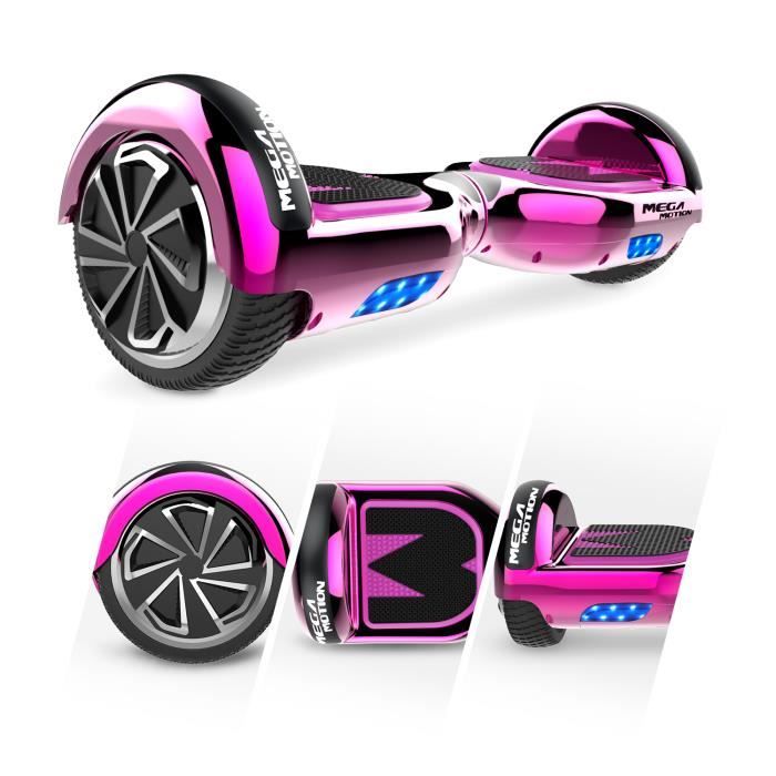 Pack Hoverkart Blanc+MegaMotion Scooter 2 Roues Rose Chrome Auto-équilibre 6,5 pouces Bluetooth Vainqueur Test Hoverbord – Image 3