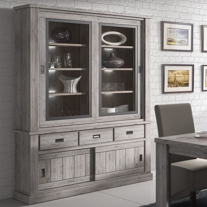 Salle a manger complete contemporaine couleur bois GARANCE L 180 x P 100 x H 19,5 cm Gris – Image 3