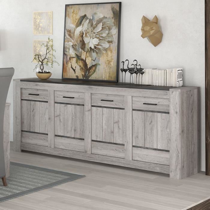 Salle à manger complète moderne couleur chêne gris ANGUS L 180 x P 100 x H 78 cm Gris – Image 4