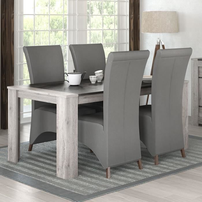 Salle à manger complète moderne couleur chêne gris ANGUS L 180 x P 100 x H 78 cm Gris – Image 3