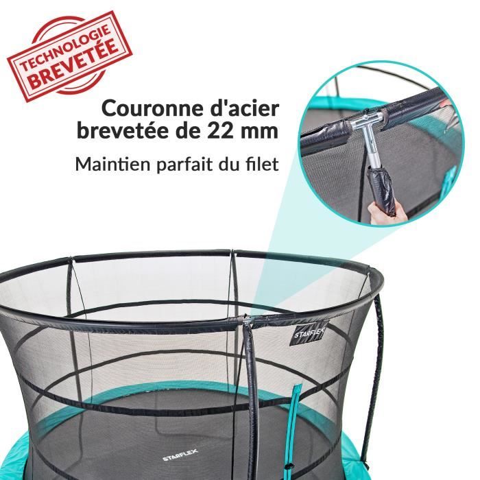 Trampoline Starflex Pro Ø 427 cm avec filet de sécurité – Vert et noir – 2 brevets sécurité mondiaux – Design hyper sportif – Image 4