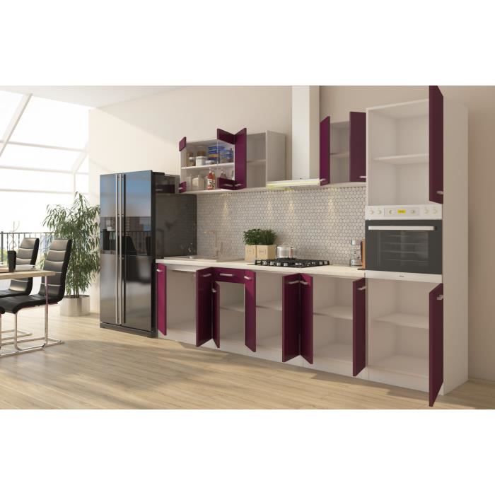 ULTRA Cuisine complète avec colonne four et plan de travail inclus L 300 cm – Aubergine mat – Image 4